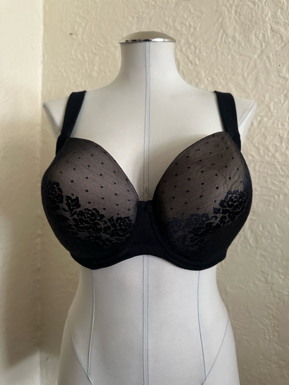 Soma Stunning Support Full Coverage Bra 38DDD Black Floral Dot